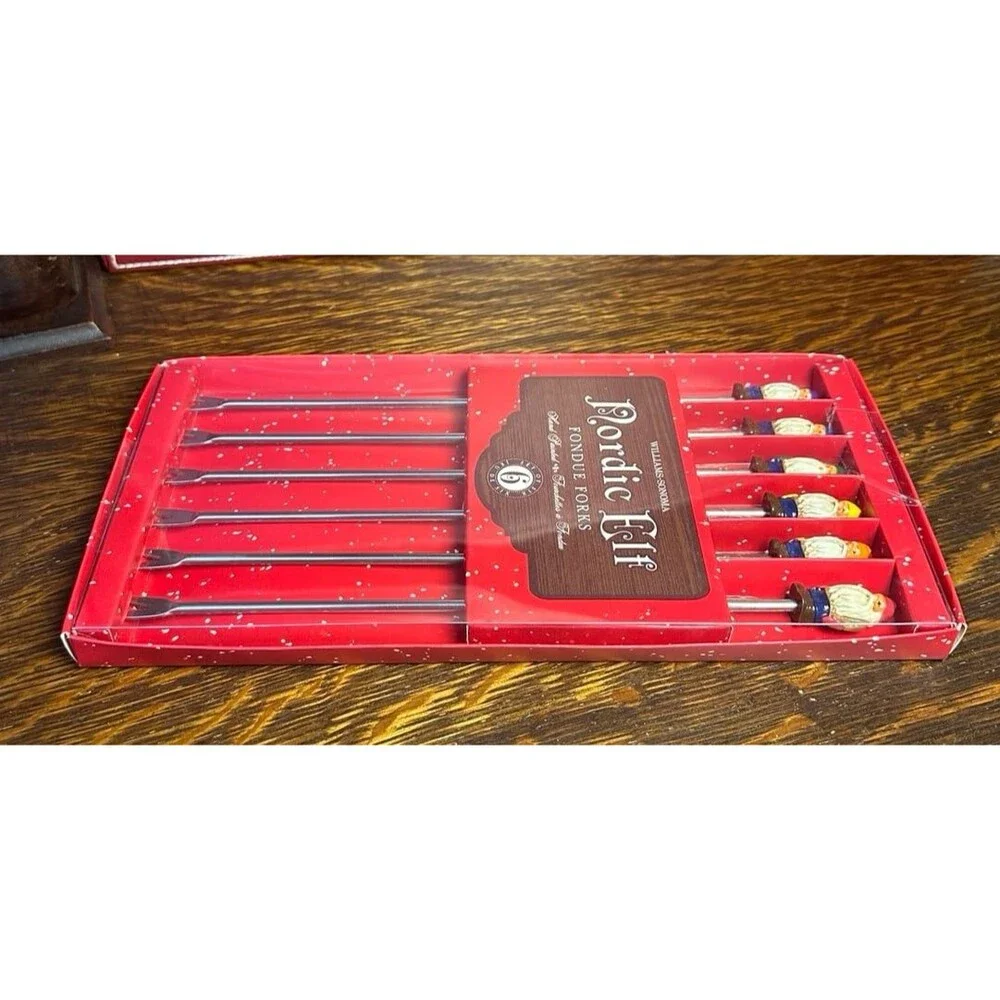 Williams Sonoma Nordic Elf Fondue Forks Set of 6 Stainless Holiday Christmas NIB